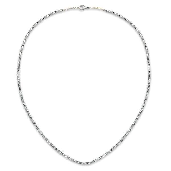 White Sapphire Half Linear Baguette Tennis Necklace in Rhodium-Plated Sterling Silver