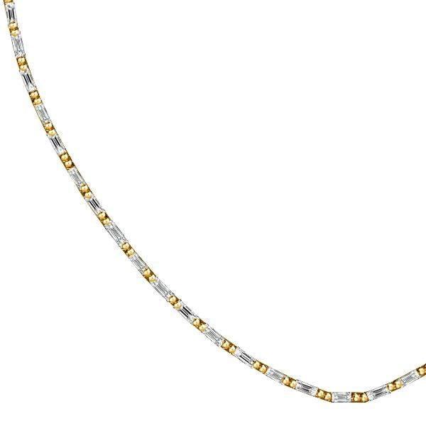 White Sapphire Half Linear Baguette Tennis Necklace in Rhodium-Plated Sterling Silver