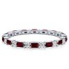 Eternity Thin Baguette Garnet Wedding Band in 925 Sterling Silver