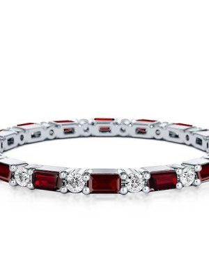 Eternity Thin Baguette Garnet Wedding Band in 925 Sterling Silver