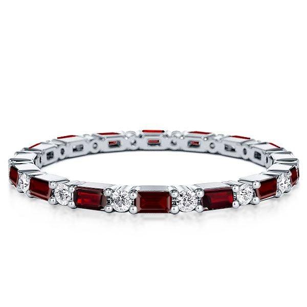 Eternity Thin Baguette Garnet Wedding Band in 925 Sterling Silver