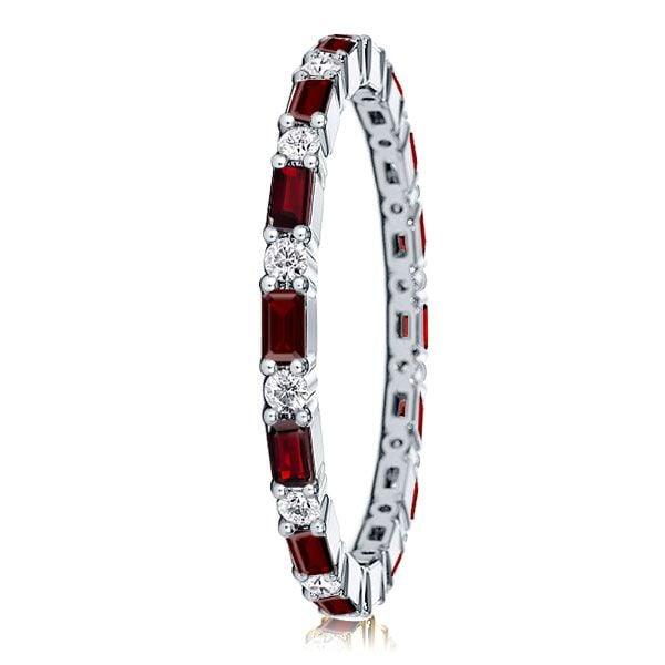 Eternity Thin Baguette Garnet Wedding Band in 925 Sterling Silver