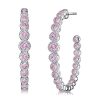 Pink Sapphire Hoop Earrings - Round Cut in Sterling Silver
