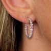 Pink Sapphire Hoop Earrings - Round Cut in Sterling Silver