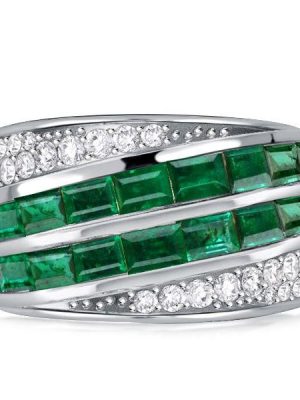 Emerald Green CZ Channel Set Wedding Band - 925 Sterling Silver