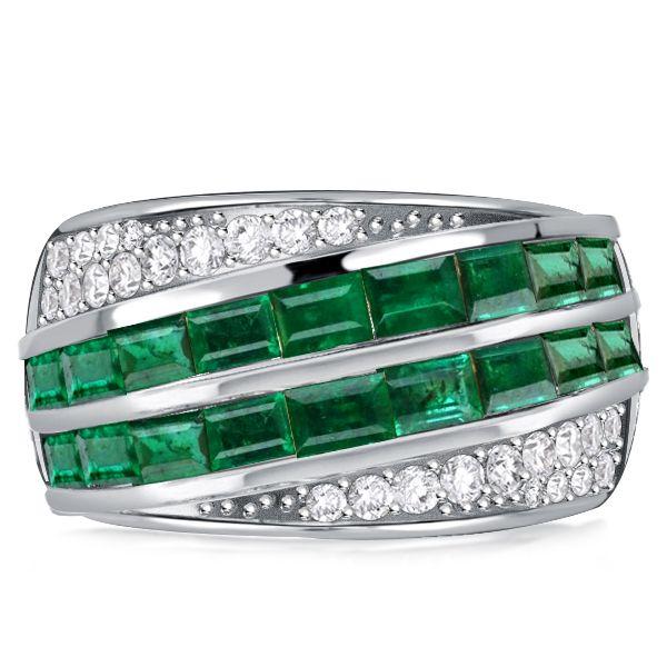 Emerald Green CZ Channel Set Wedding Band - 925 Sterling Silver