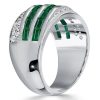 Emerald Green CZ Channel Set Wedding Band - 925 Sterling Silver