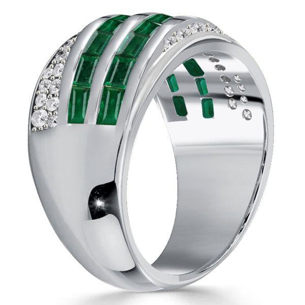 Emerald Green CZ Channel Set Wedding Band - 925 Sterling Silver