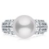 Sterling Silver Cutaway Design Pearl & Round Cut CZ Engagement Ring