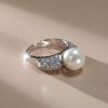Sterling Silver Cutaway Design Pearl & Round Cut CZ Engagement Ring