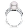 Sterling Silver Cutaway Design Pearl & Round Cut CZ Engagement Ring