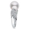 Sterling Silver Cutaway Design Pearl & Round Cut CZ Engagement Ring