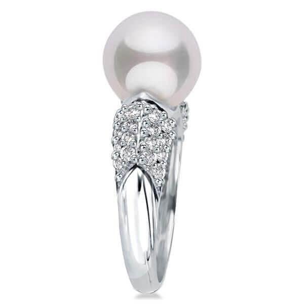 Sterling Silver Cutaway Design Pearl & Round Cut CZ Engagement Ring
