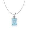 Emerald Cut Aquamarine Pendant Necklace in Sterling Silver with Rhodium Plating