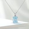 Emerald Cut Aquamarine Pendant Necklace in Sterling Silver with Rhodium Plating
