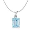 Emerald Cut Aquamarine Pendant Necklace in Sterling Silver with Rhodium Plating