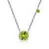 Peridot Pendant Necklace for Women - Sterling Silver Round Solitaire