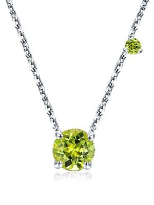 Peridot Pendant Necklace for Women - Sterling Silver Round Solitaire