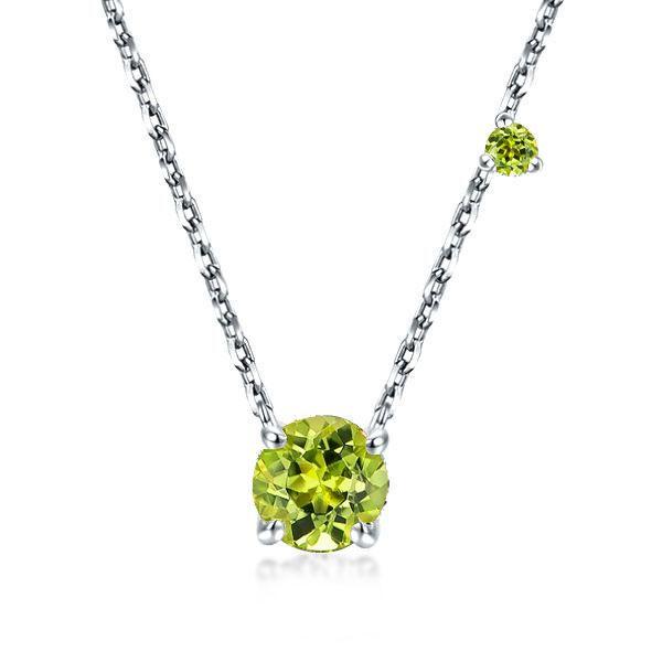 Peridot Pendant Necklace for Women - Sterling Silver Round Solitaire