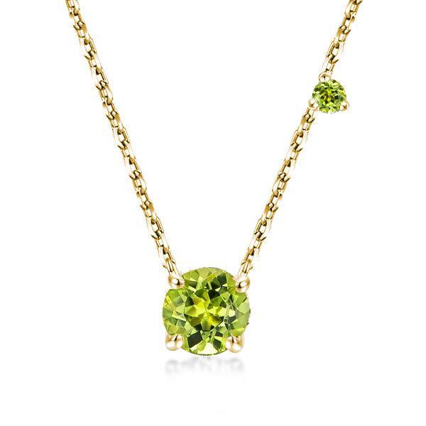 Peridot Pendant Necklace for Women - Sterling Silver Round Solitaire