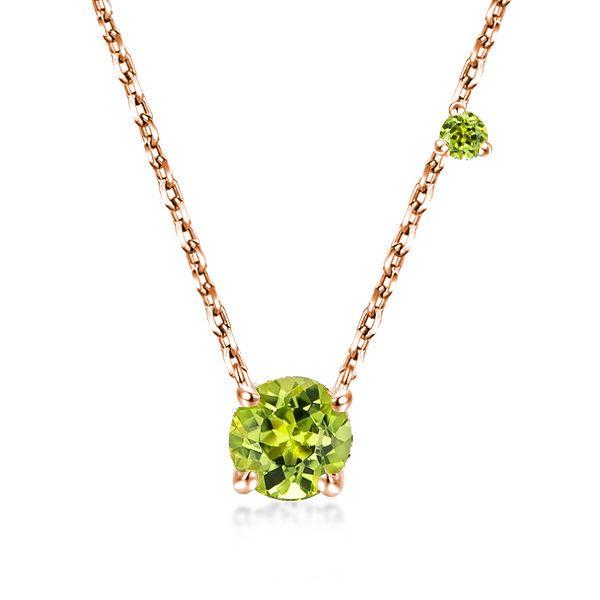 Peridot Pendant Necklace for Women - Sterling Silver Round Solitaire