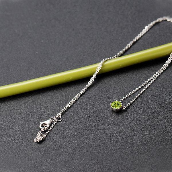 Peridot Pendant Necklace for Women - Sterling Silver Round Solitaire