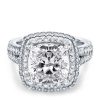Sterling Silver Sapphire Halo Engagement and Wedding Ring Set, Split Shank Bridal Set