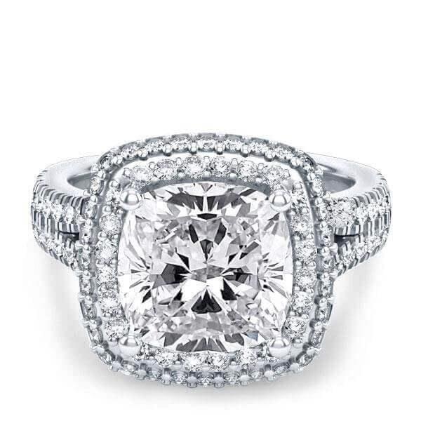Sterling Silver Sapphire Halo Engagement and Wedding Ring Set, Split Shank Bridal Set