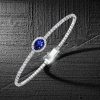 Blue Sapphire Halo Tennis Bracelet for Women in Sterling Silver