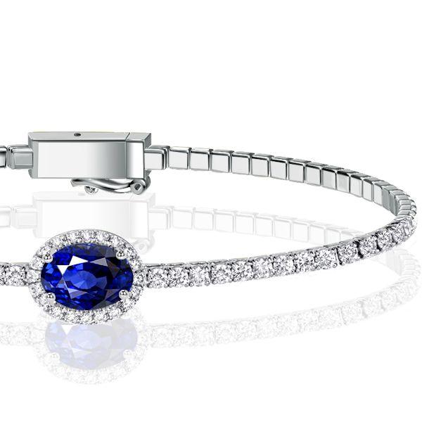 Blue Sapphire Halo Tennis Bracelet for Women in Sterling Silver