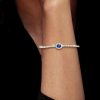 Blue Sapphire Halo Tennis Bracelet for Women in Sterling Silver