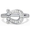 Channel Set Horseshoe Diamond Accent Wedding Ring in Rhodium Plated Sterling Silver
