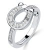Channel Set Horseshoe Diamond Accent Wedding Ring in Rhodium Plated Sterling Silver