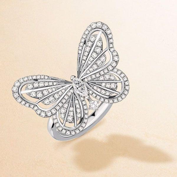 Dancing Butterfly Engagement Ring | White Sapphire | 925 Sterling Silver
