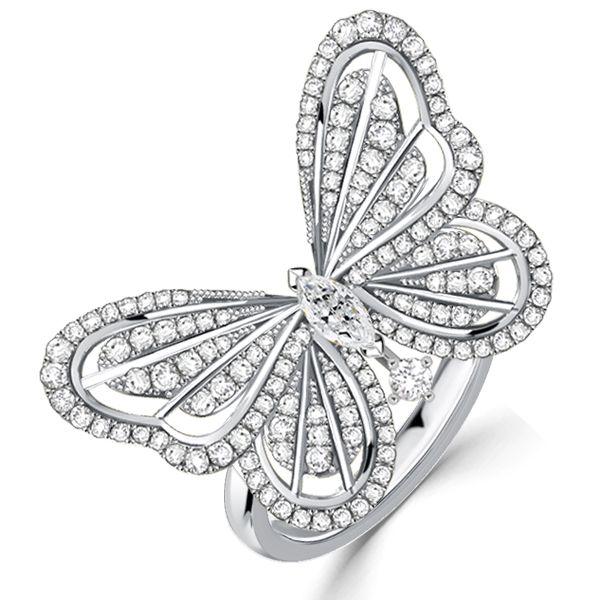Dancing Butterfly Engagement Ring | White Sapphire | 925 Sterling Silver