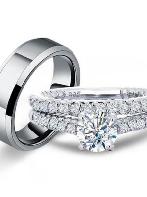 Vintage Style Wedding Ring Set for Couples - Created White Sapphire & Rope Design