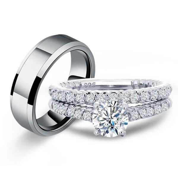 Vintage Style Wedding Ring Set for Couples - Created White Sapphire & Rope Design