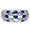 Oval Blue Sapphire Sterling Silver Wedding Band Vintage Dome Ring