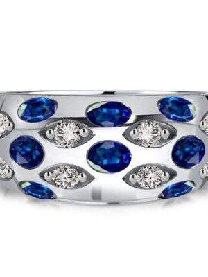 Oval Blue Sapphire Sterling Silver Wedding Band Vintage Dome Ring