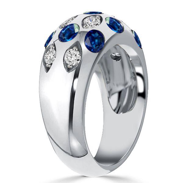 Oval Blue Sapphire Sterling Silver Wedding Band Vintage Dome Ring