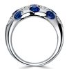 Oval Blue Sapphire Sterling Silver Wedding Band Vintage Dome Ring