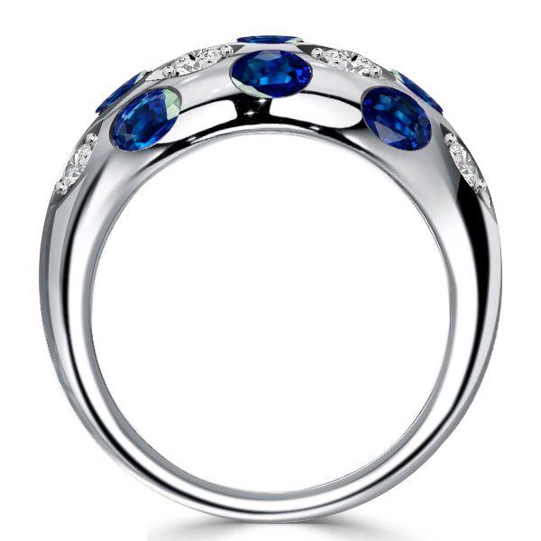 Oval Blue Sapphire Sterling Silver Wedding Band Vintage Dome Ring