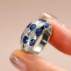 Oval Blue Sapphire Sterling Silver Wedding Band Vintage Dome Ring