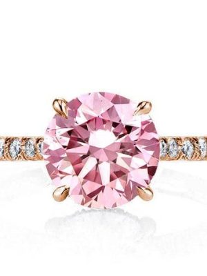 2.75 CTW Rose Gold Plated Engagement Ring with Round Cut Created Pink Sapphire