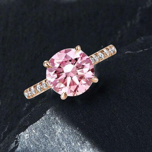 2.75 CTW Rose Gold Plated Engagement Ring with Round Cut Created Pink Sapphire