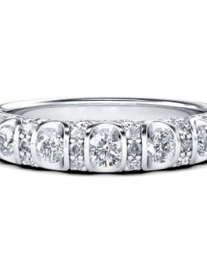 5 Stone Created White Sapphire Anniversary Band - Sterling Silver Wedding Ring