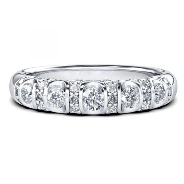 5 Stone Created White Sapphire Anniversary Band - Sterling Silver Wedding Ring