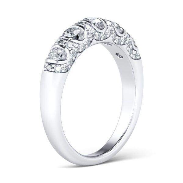5 Stone Created White Sapphire Anniversary Band - Sterling Silver Wedding Ring