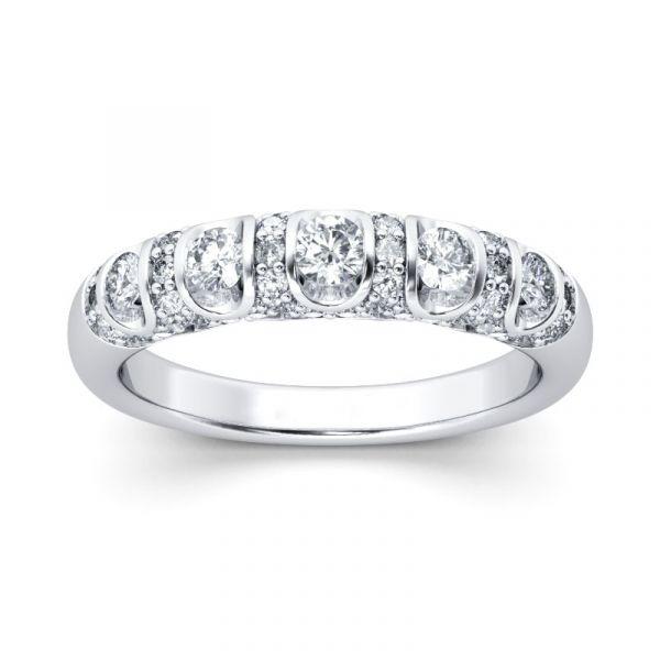 5 Stone Created White Sapphire Anniversary Band - Sterling Silver Wedding Ring