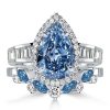 Blue Topaz Halo Engagement Ring Set - 925 Sterling Silver Bridal Rings